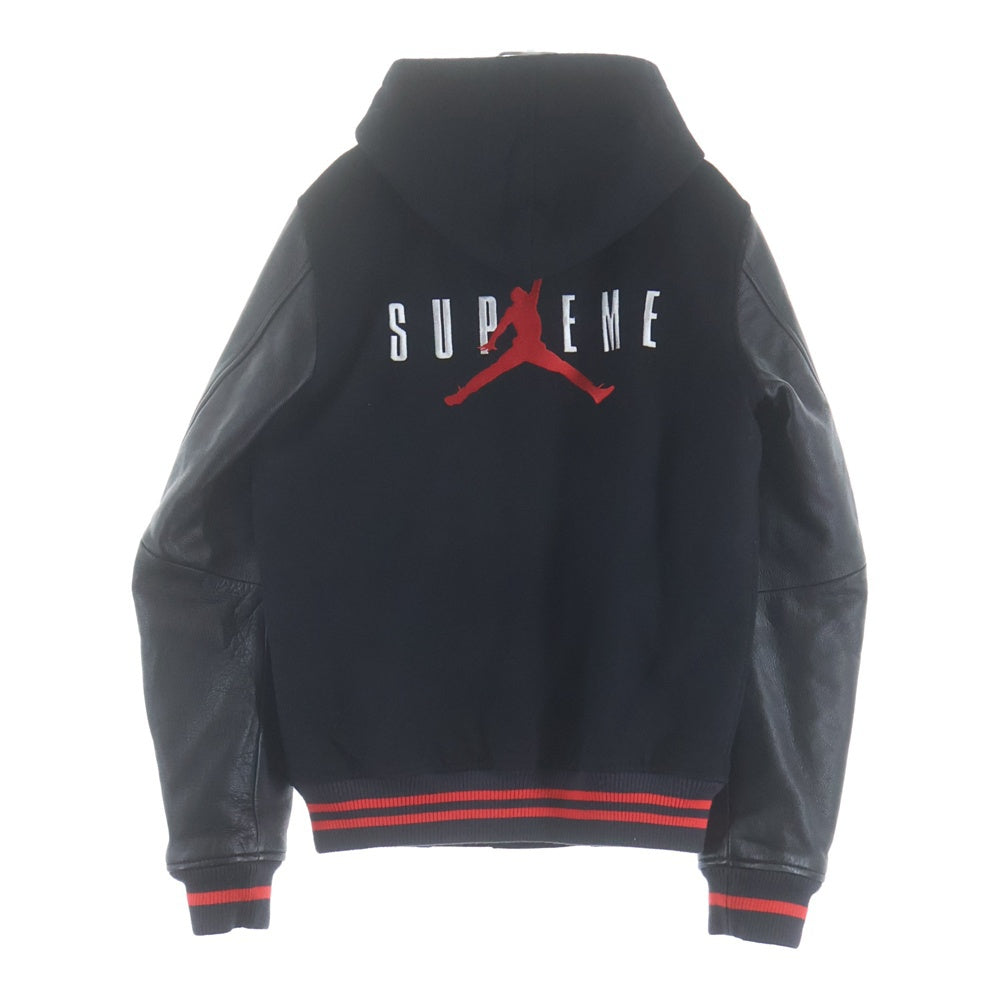 SUPREME(シュプリーム) 15AW ×NIKE JORDAN Hooded Varsity Jacket ナイキ ジョーダン フーデッド ウール レザー バーシティジャケット ブルゾン ブラック 799703-010