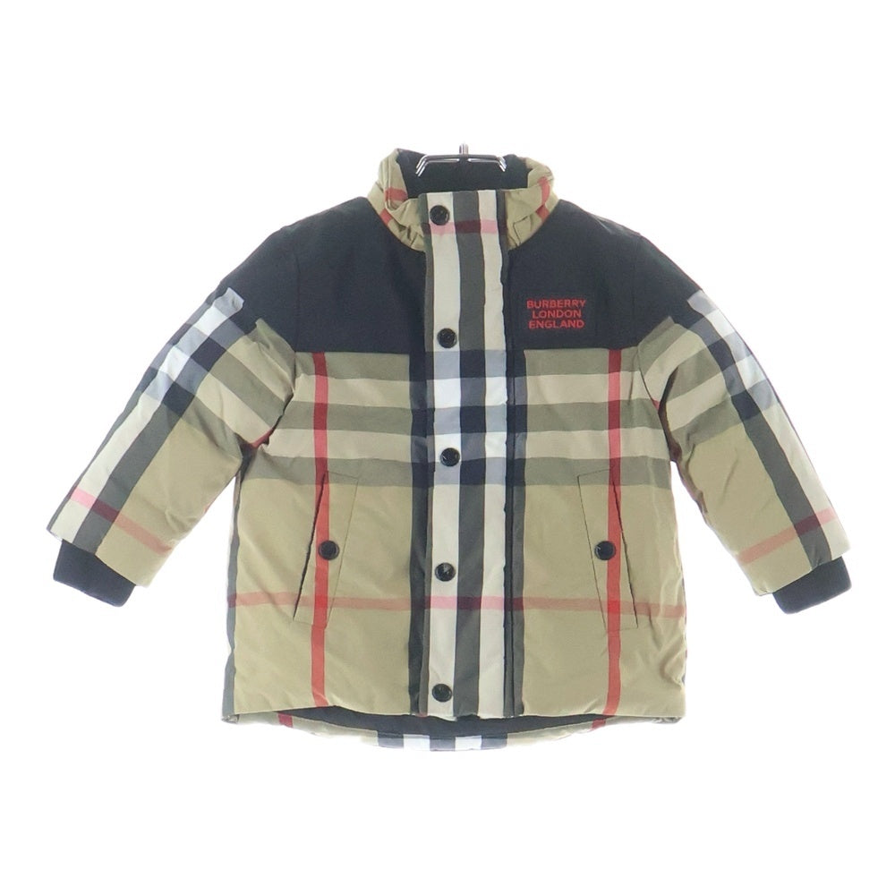 BURBERRY LONDON(バーバリーロンドン) ラバーロゴ ジップアップ バーバリーチェック柄 ダウンジャケット 子供服 キッズ ブラウン