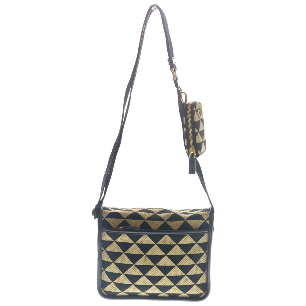 PRADA(プラダ) トライアングルロゴプレート ジャガード ナイロン ショルダーバッグ ブラック/ベージュ 2VD034 レディース