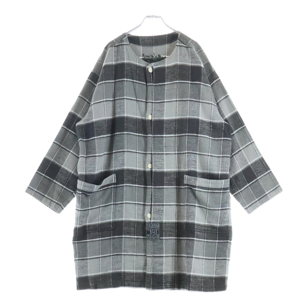 TENDERLOIN(テンダーロイン) FLANNEL CHECK COAT GREY ノーカラー フランネル チェック柄 コート グレー