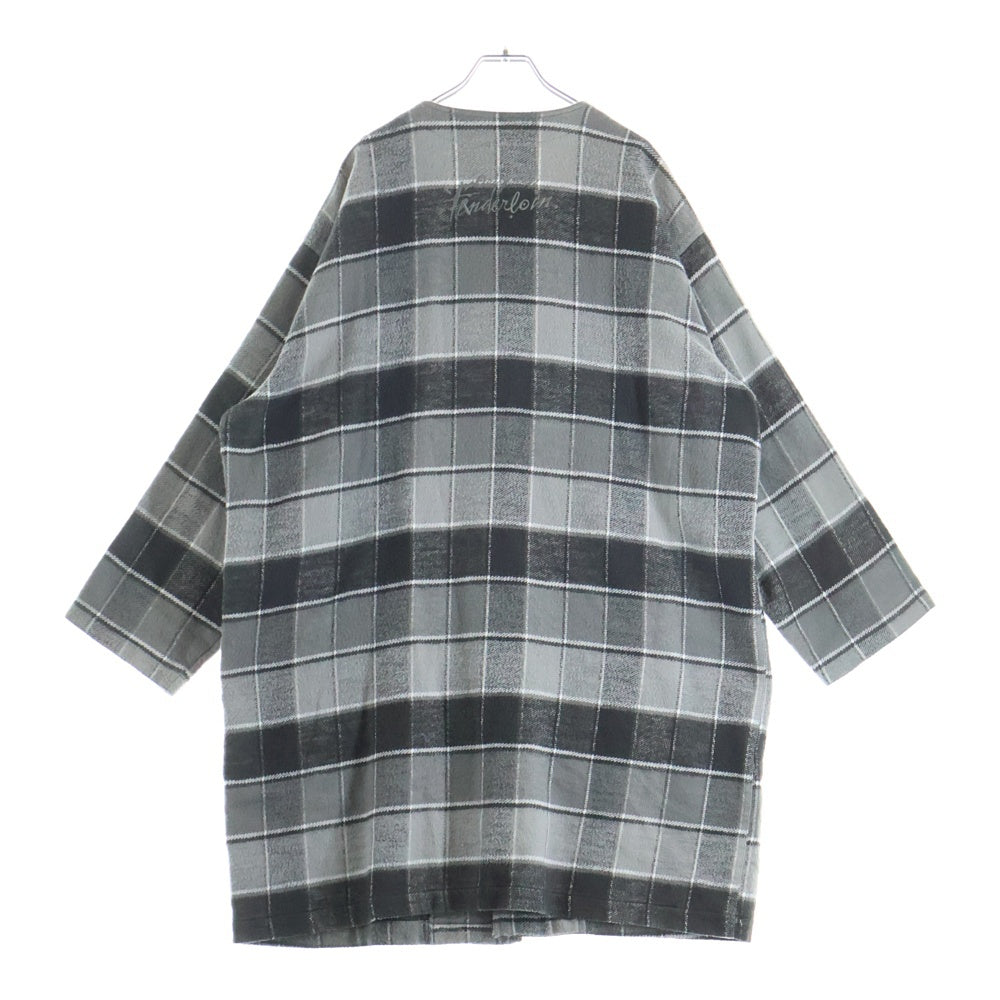 TENDERLOIN(テンダーロイン) FLANNEL CHECK COAT GREY ノーカラー フランネル チェック柄 コート グレー