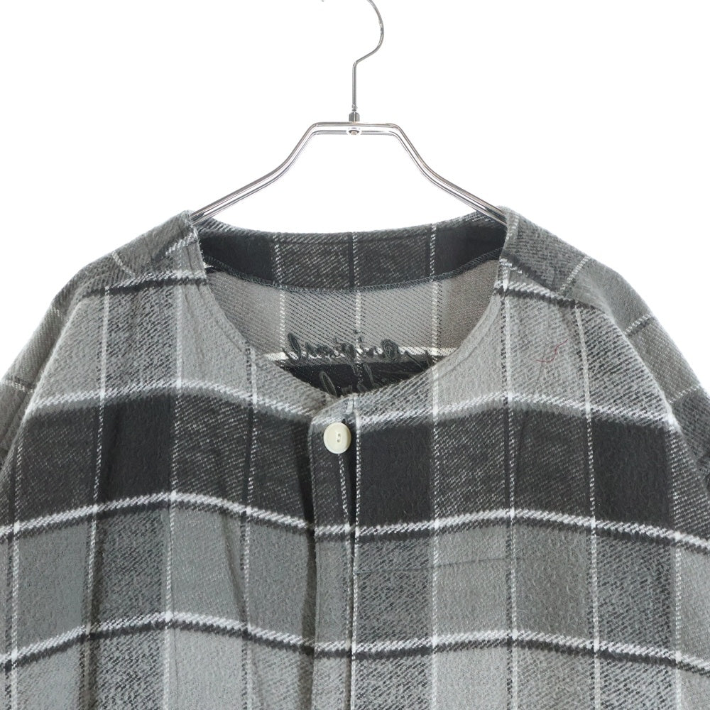 TENDERLOIN(テンダーロイン) FLANNEL CHECK COAT GREY ノーカラー フランネル チェック柄 コート グレー