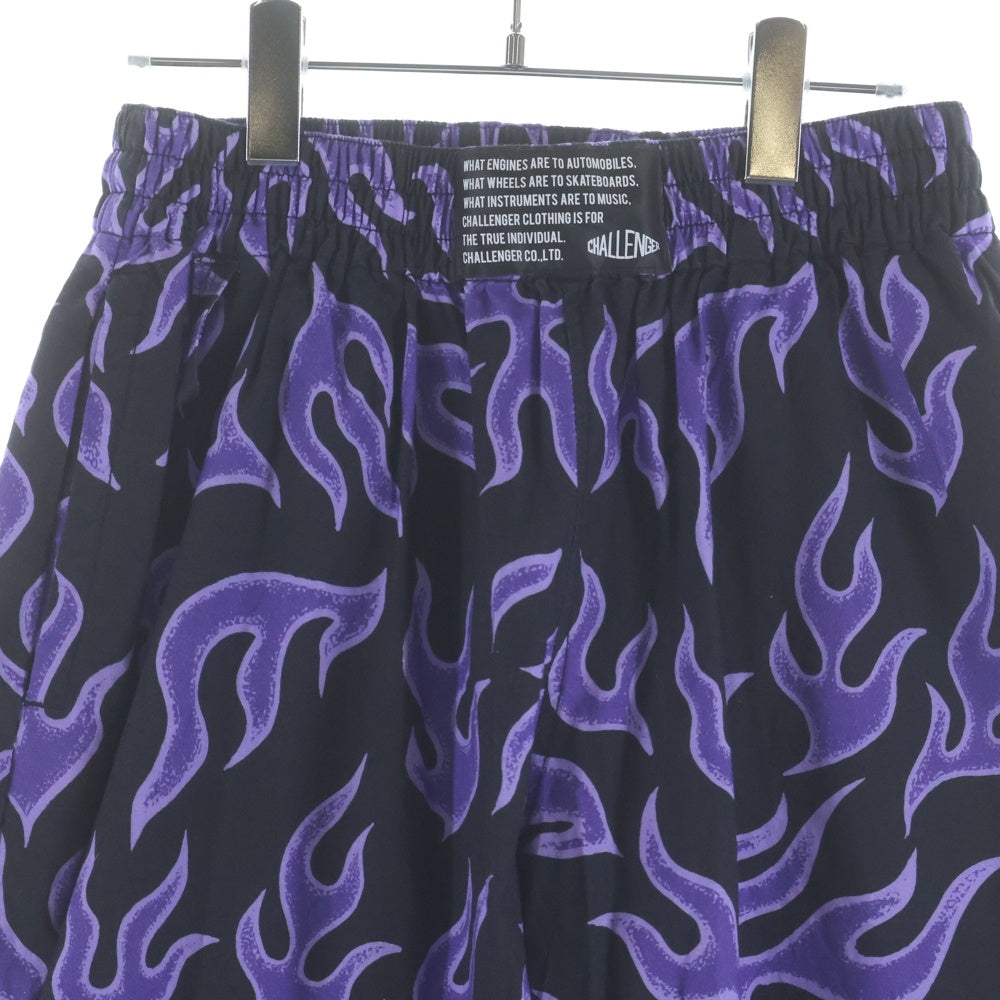 CHALLENGER(チャレンジャー) 25SS FIRE PANTS ファイヤー 総柄デザイン ワークパンツ トラウザー ブラック/パープル CLG-PT 025-004