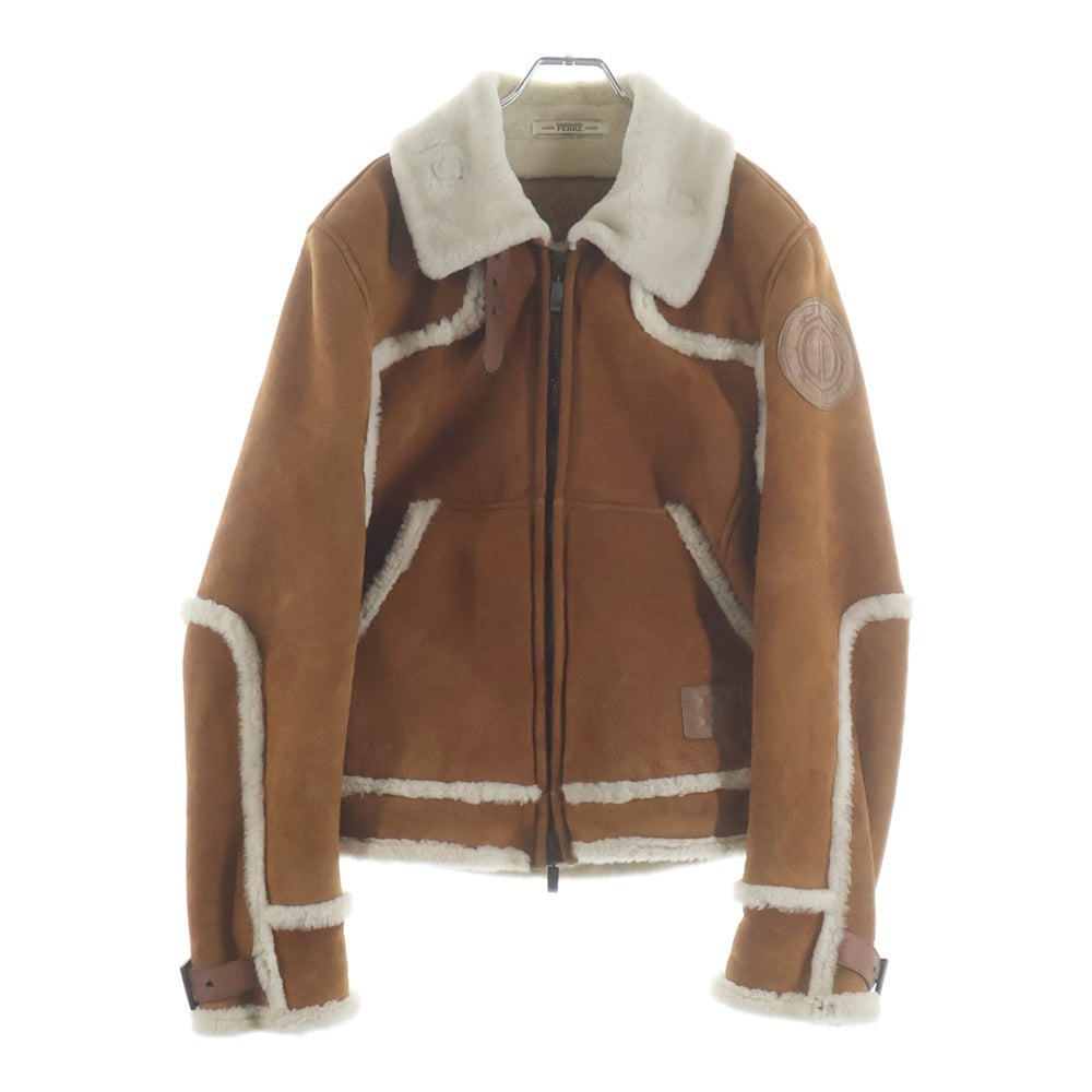 GIANFRANCO FERRE(ジャンフランコフェレ) ロゴワッペン付き レザームートンコート ジャケット ブラウン