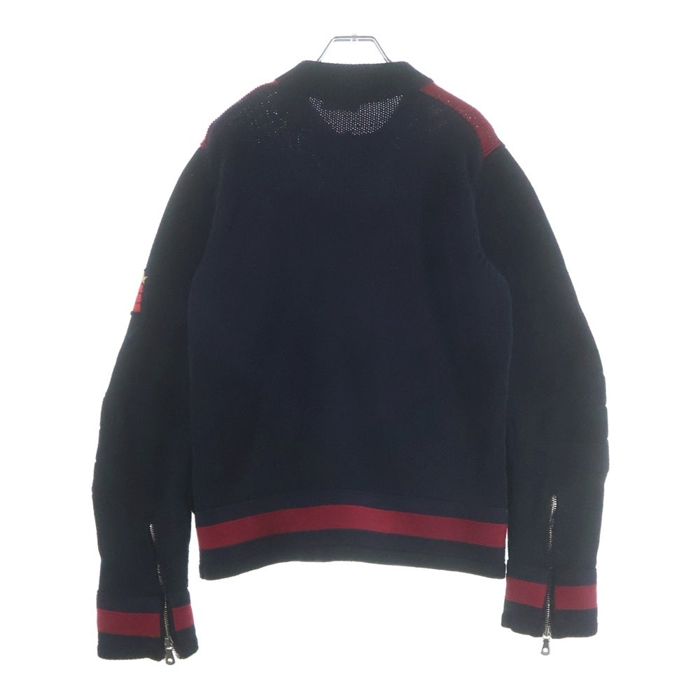 DOLCE & GABBANA(ドルチェアンドガッバーナ) スターワッペン付き ヘビーオンス ニット ジップアップジャケット ブルゾン ネイビー/レッド