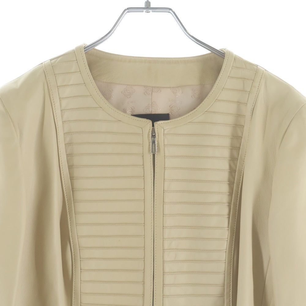 LOEWE(ロエベ) ラムレザー ノーカラー レザージャケット ベージュ レディース
