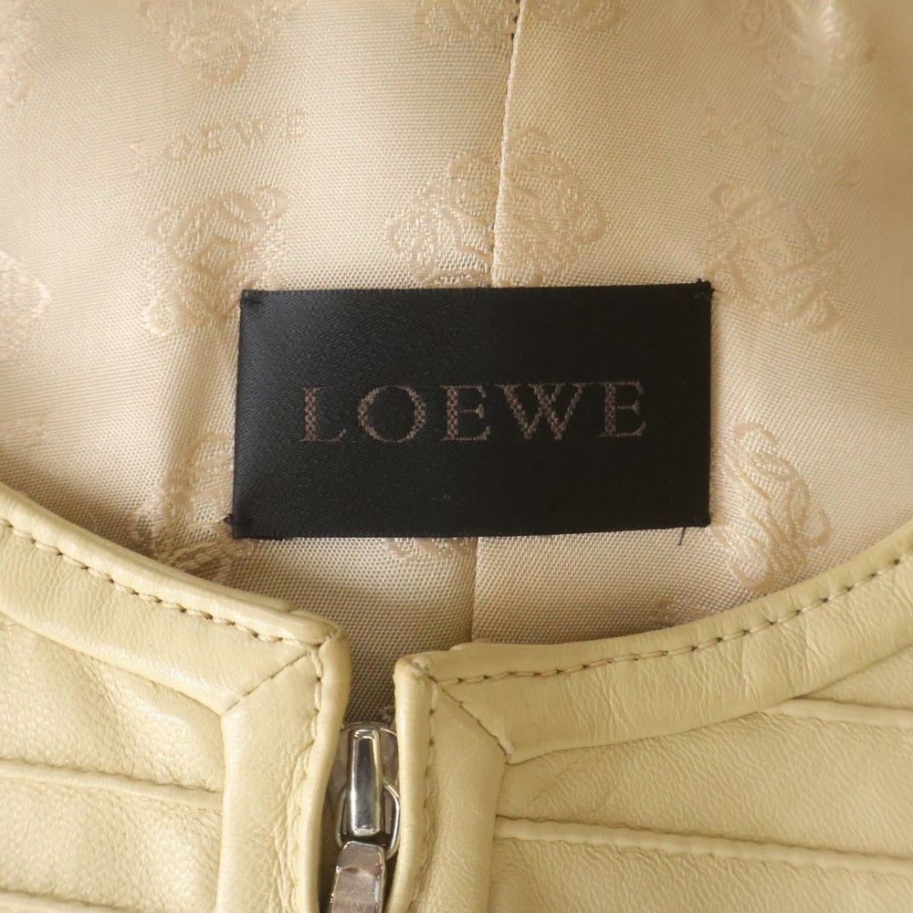 LOEWE(ロエベ) ラムレザー ノーカラー レザージャケット ベージュ レディース