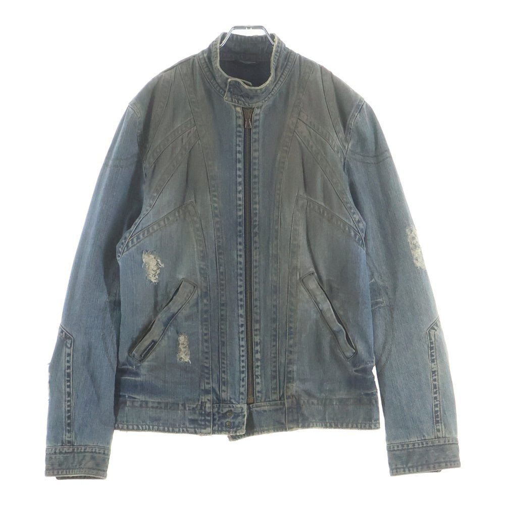DOLCE & GABBANA(ドルチェアンドガッバーナ) ダメージ加工 ジップアップシングルライダース デニムジャケット インディゴ