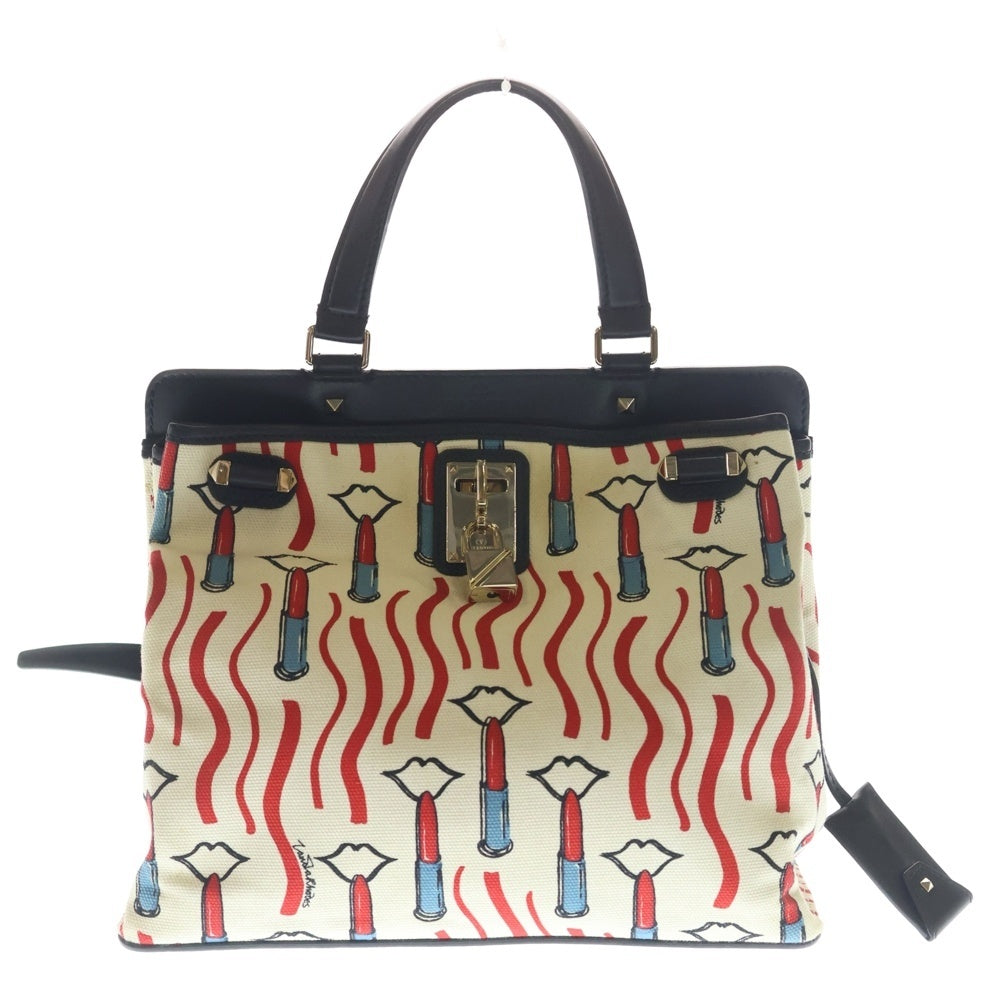 VALENTINO(ヴァレンティノ) 2Way Shoulder Bag 総柄 レザー キャンバス ハンドバッグ ショルダーバッグ ブラック/マルチ PW2B0A81FQS レディース