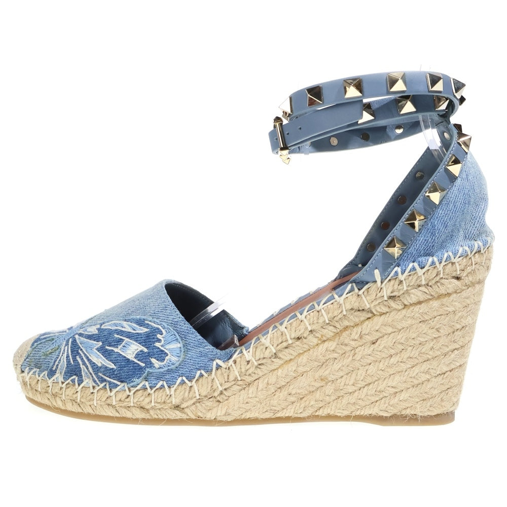 VALENTINO(ヴァレンティノ) ロックスタッズ カムバタフライ デニム エスパドリーユ ヒール パンプス サンダル シューズ インディゴ 37 MW2S0780 レディース