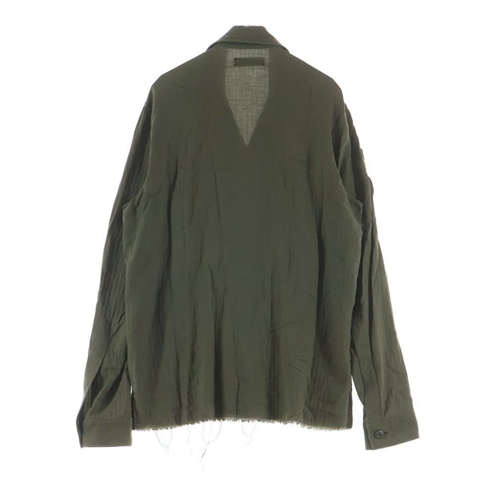 AMIRI(アミリ) カシミヤ混 カットオフ パッチ オープンカラー ミリタリー 長袖シャツ カーキ