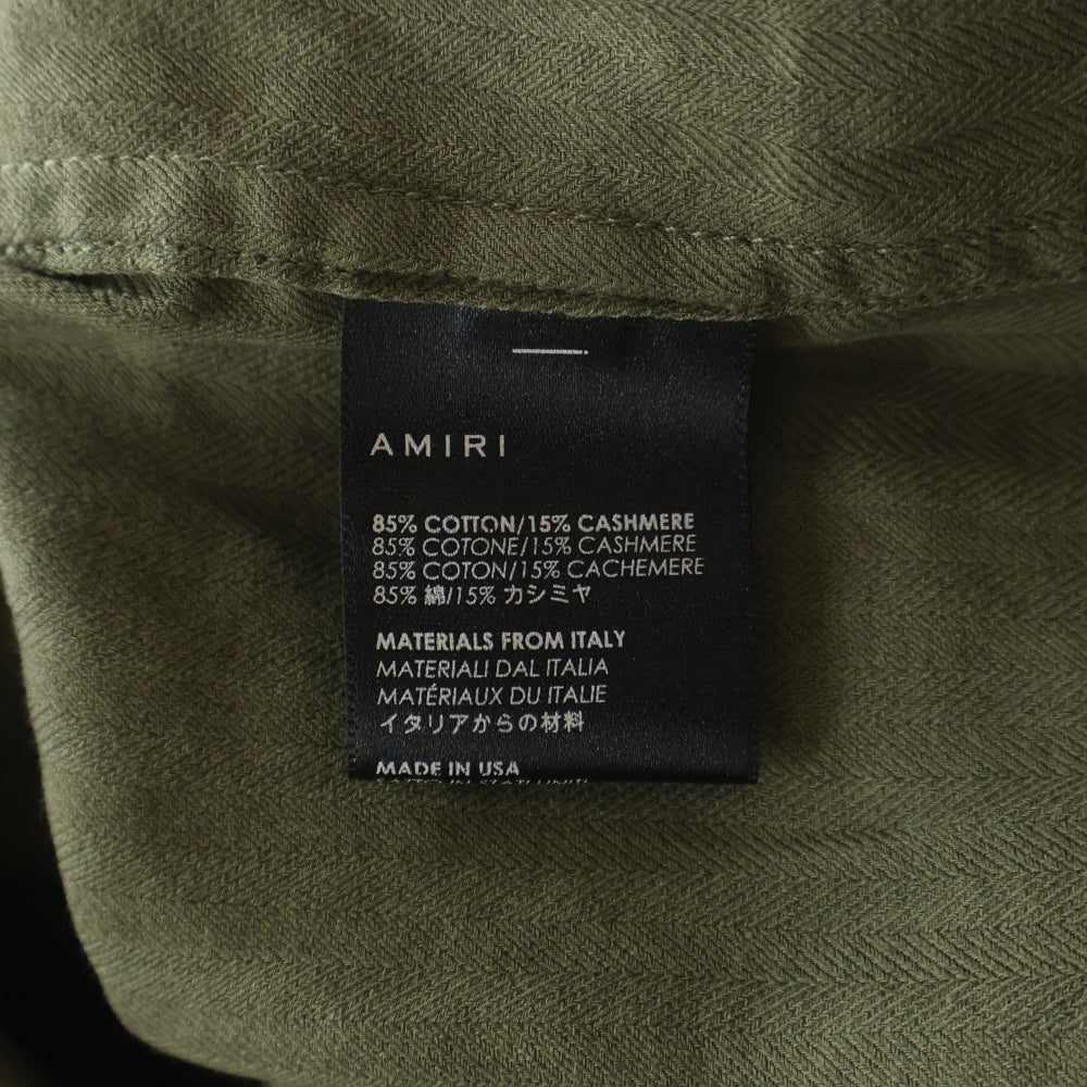 AMIRI(アミリ) カシミヤ混 カットオフ パッチ オープンカラー ミリタリー 長袖シャツ カーキ