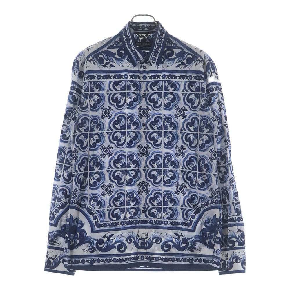 DOLCE & GABBANA(ドルチェアンドガッバーナ) 総柄 コットン 長袖シャツ ホワイト/ブルー G5EM7T HP5B5