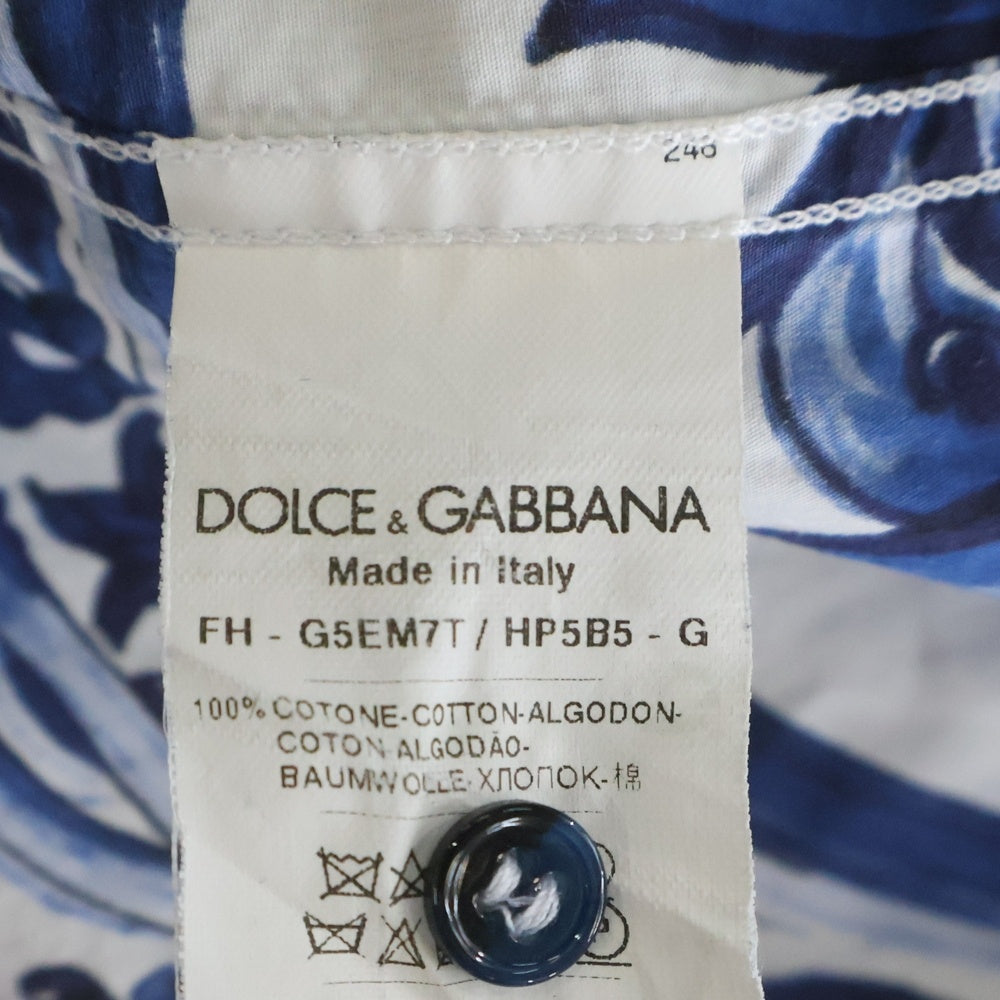 DOLCE & GABBANA(ドルチェアンドガッバーナ) 総柄 コットン 長袖シャツ ホワイト/ブルー G5EM7T HP5B5