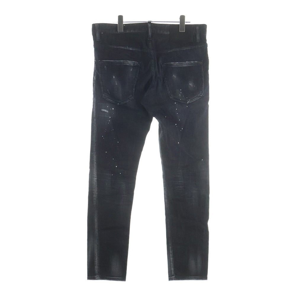 DSQUARED2(ディースクエアード) 22AW ペイント加工 スキニーデニムパンツ ブラック S79LA0047