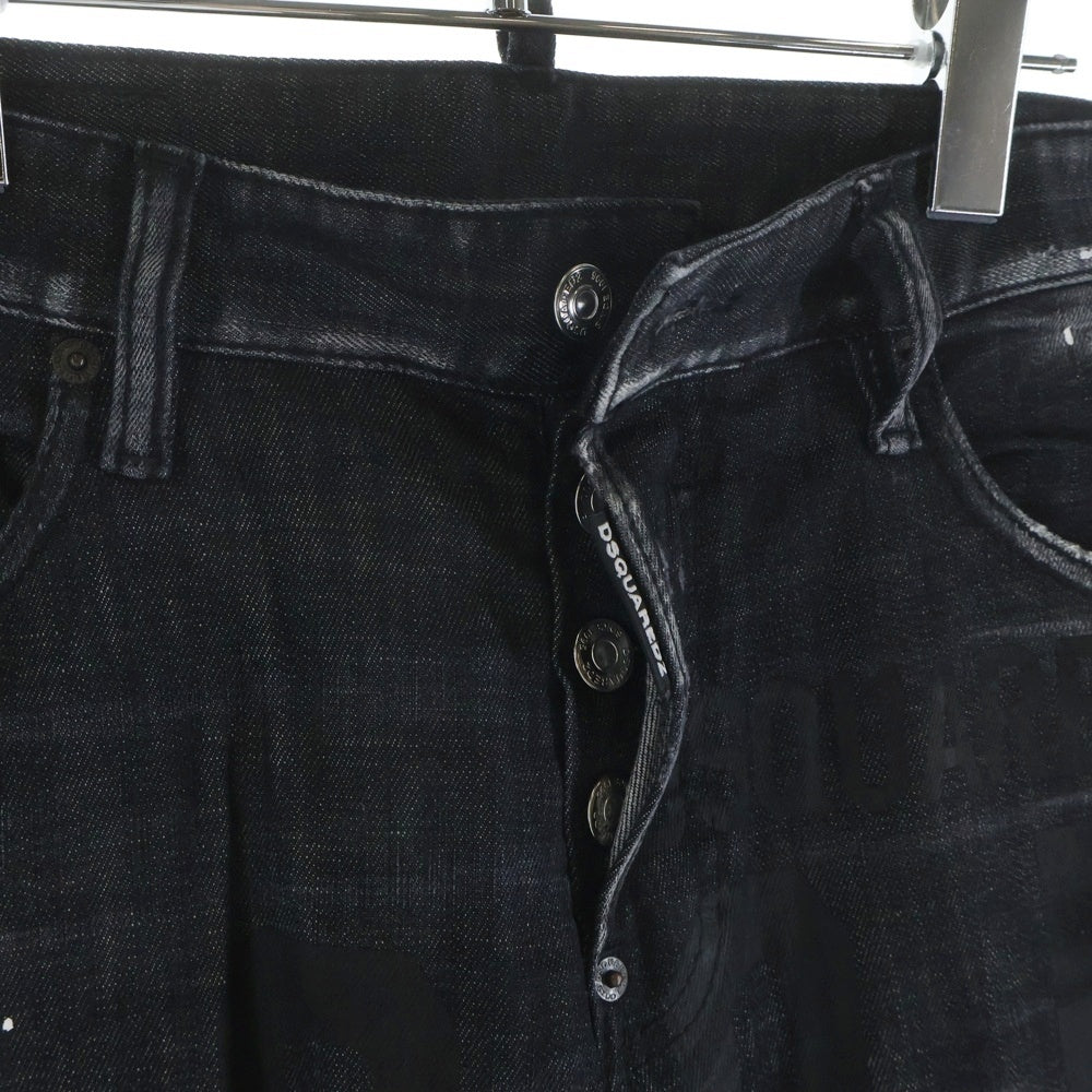 DSQUARED2(ディースクエアード) 22AW ペイント加工 スキニーデニムパンツ ブラック S79LA0047