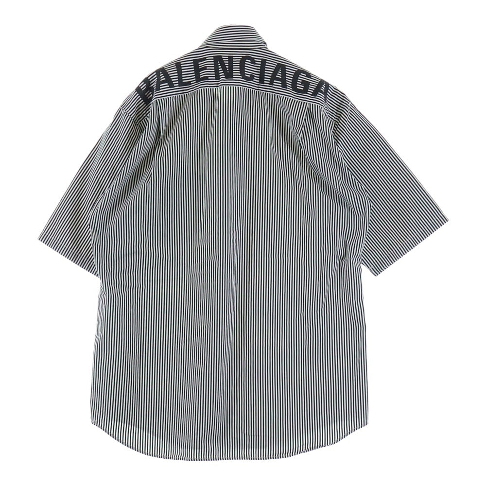 BALENCIAGA(バレンシアガ) コットン ストライプ 半袖シャツ ネイビー/ホワイト 556913