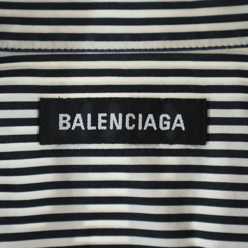 BALENCIAGA(バレンシアガ) コットン ストライプ 半袖シャツ ネイビー/ホワイト 556913