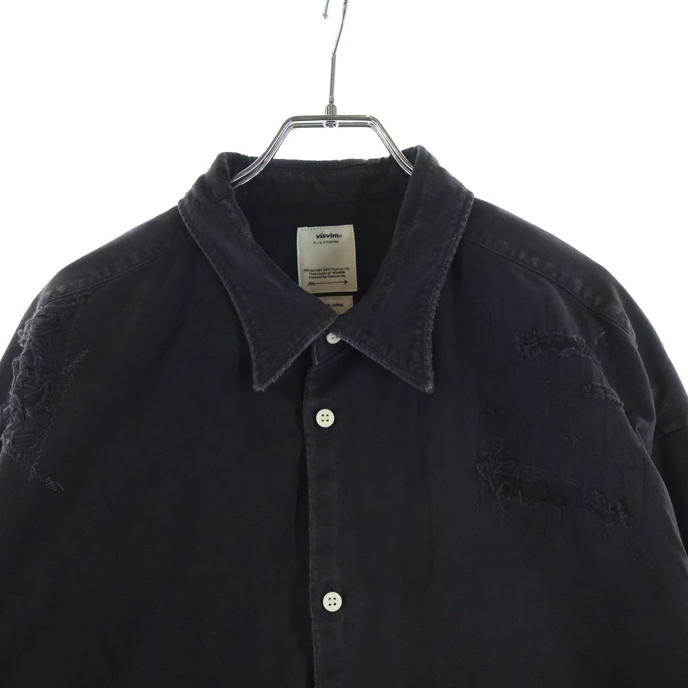 VISVIM(ヴィスヴィム) TRAVAIL SHIRT L/S CRASH クラッシュ加工 長袖シャツ ブラック 0121105011004
