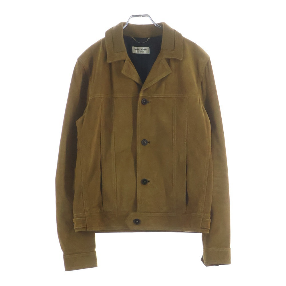SAINT LAURENT PARIS(サンローランパリ) 15SS トラッパー リブ切替 ジップアップ レザージャケット ベージュ 361673 Y5H01