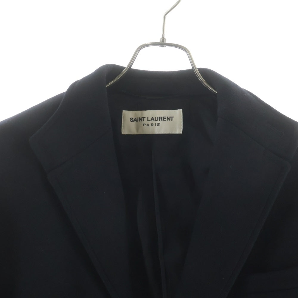 SAINT LAURENT PARIS(サンローランパリ) 16AW ラペル裏レザー切替 ウール チェスター コート ブラック 393655 Y112W