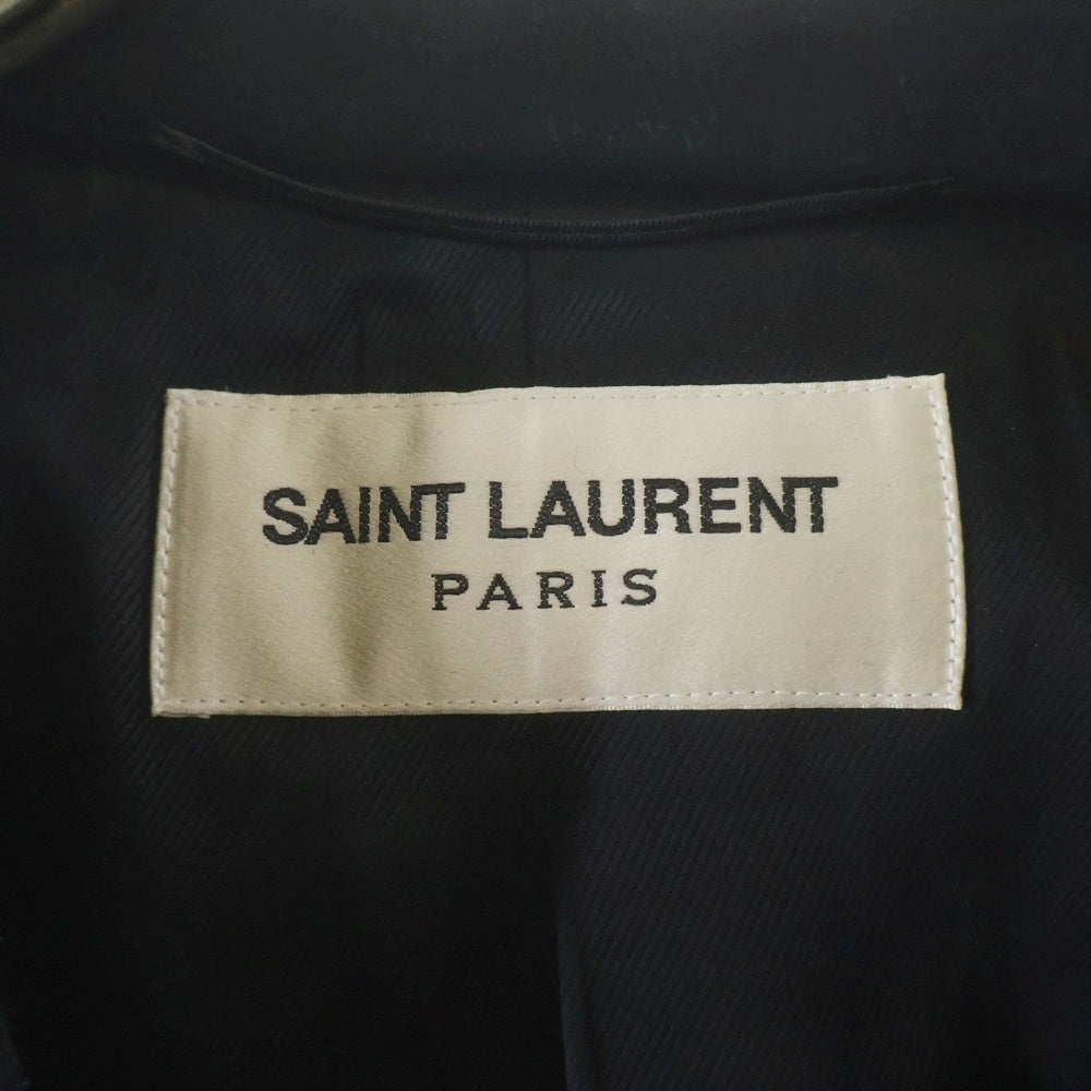 SAINT LAURENT PARIS(サンローランパリ) 16AW ラペル裏レザー切替 ウール チェスター コート ブラック 393655 Y112W