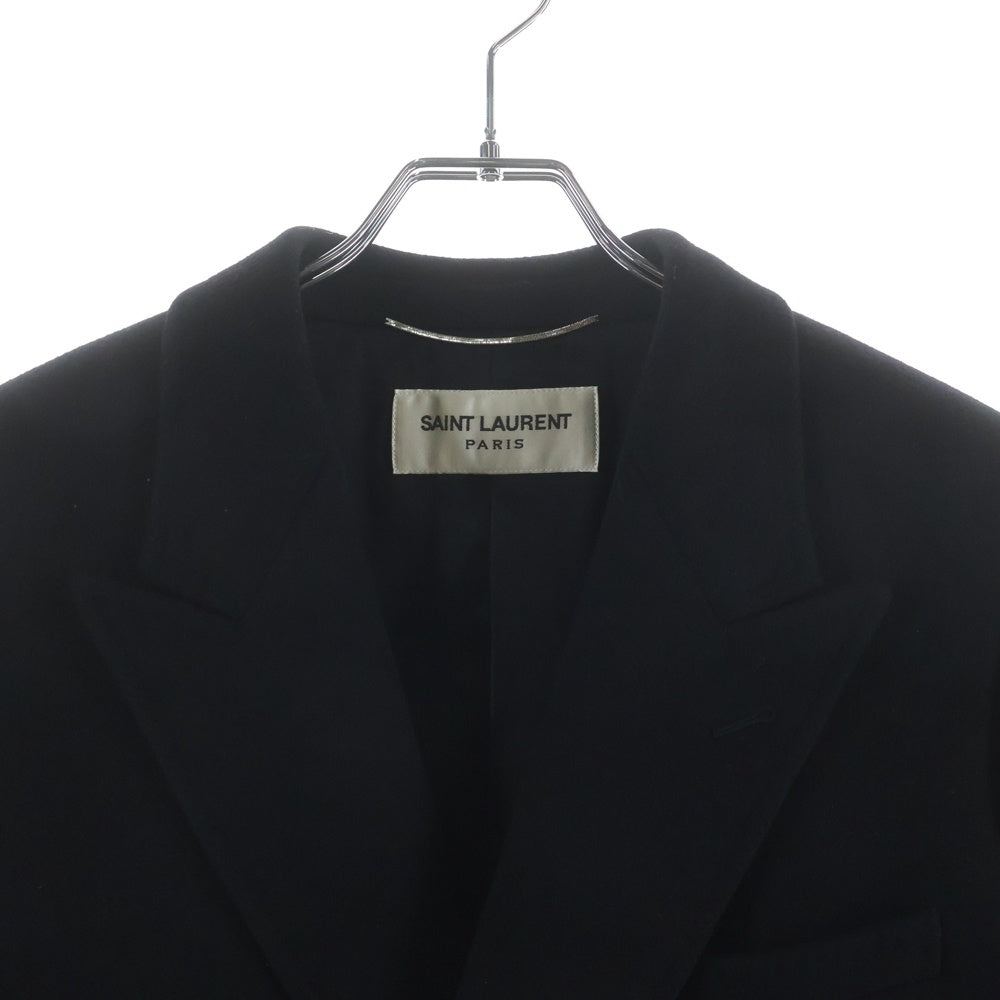 SAINT LAURENT PARIS(サンローランパリ) 15AW ピークトラペル ダブルブレスト チェスターコート ブラック 397010 Y835J