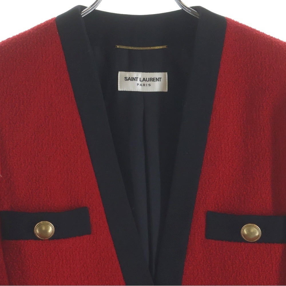 SAINT LAURENT PARIS(サンローランパリ) ツイード ノーカラージャケット レディース レッド/ブラック 672980 Y3C73