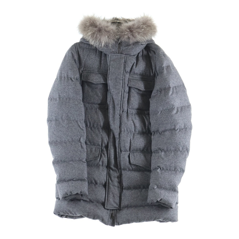 HERNO(ヘルノ) カシミヤ ファーフーデッド ダウンジャケット グレー PI0533U-38087-9430