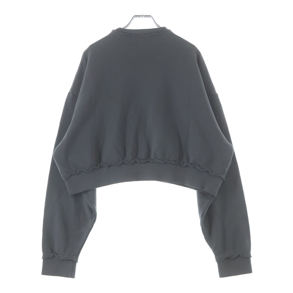 miumiu(ミュウミュウ) 23SS カットオフ ダメージ加工 後染め ロゴ ショート丈 スウェット トレーナー グレー レディース MJL911