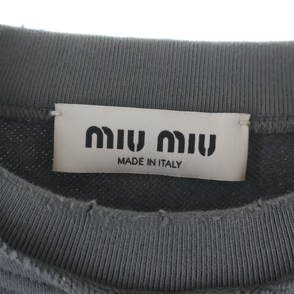 miumiu(ミュウミュウ) 23SS カットオフ ダメージ加工 後染め ロゴ ショート丈 スウェット トレーナー グレー レディース MJL911
