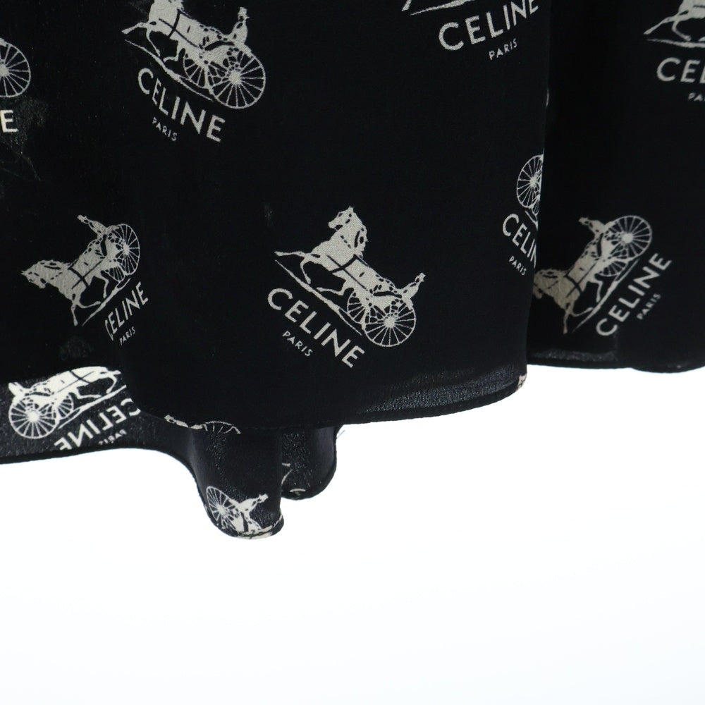 CELINE(セリーヌ) ロゴ 総柄 サルキー シルク マーメイドスカート ブラック レディース 2J297316N