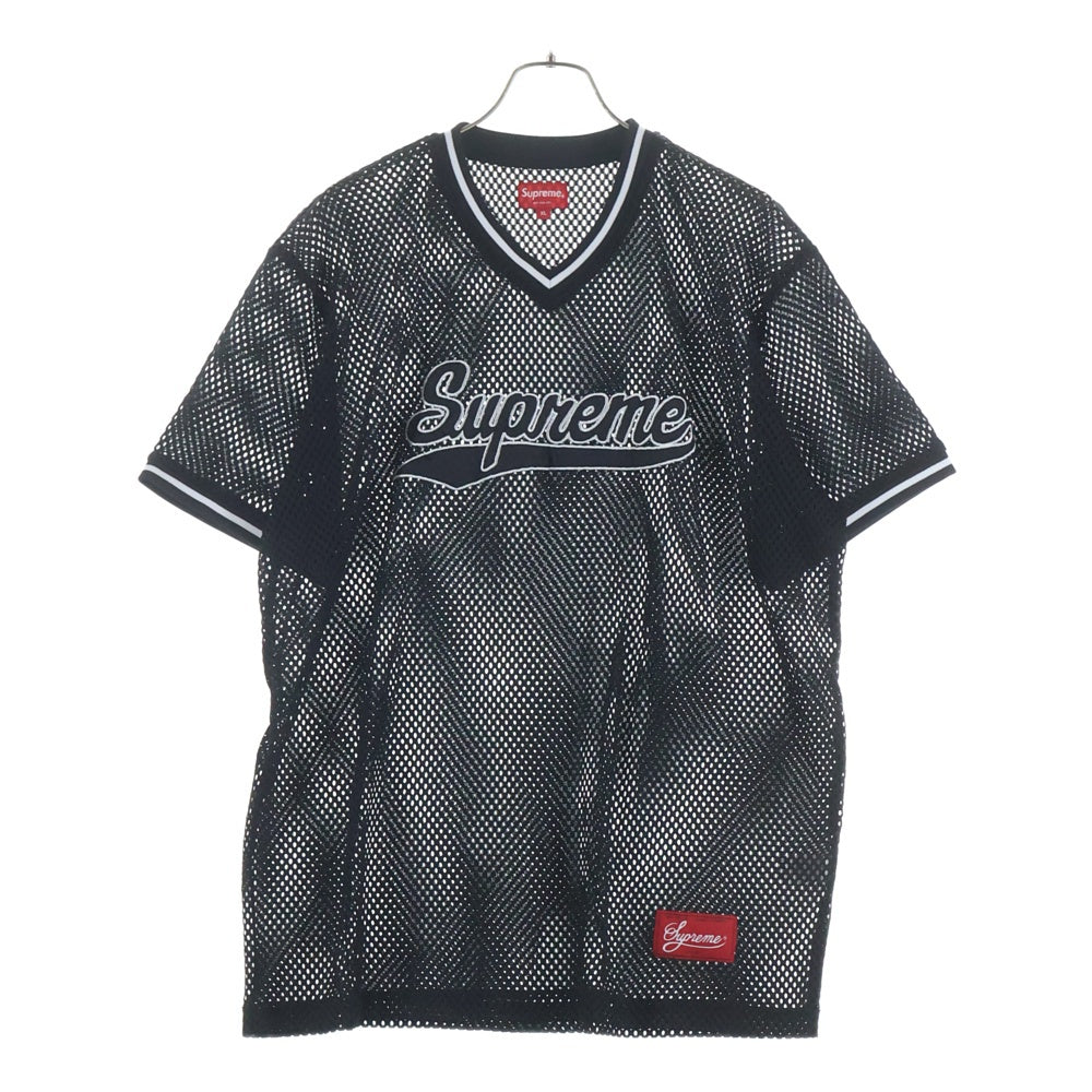 SUPREME(シュプリーム) 18SS Mesh Baseball Top スクリプトロゴ メッシュ Vネック 半袖Tシャツ カットソー ブラック
