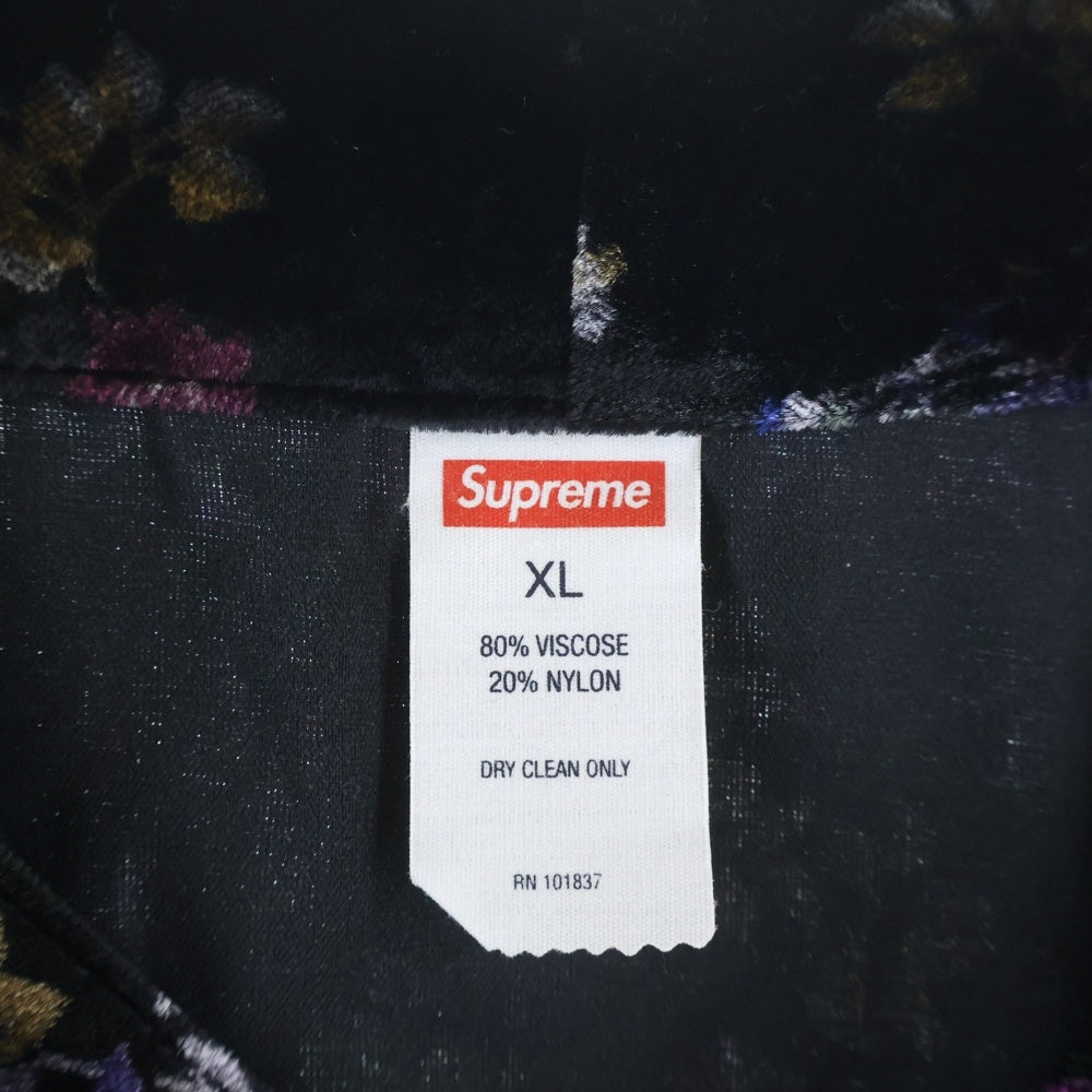 SUPREME(シュプリーム) 19AW Floral Velour Baseball Jersey フローラル ベルベット ベロア アーチロゴ ベースボール 半袖シャツ ブラック