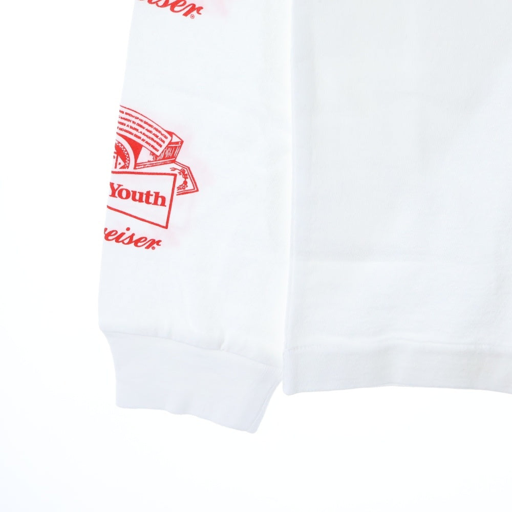 WASTED YOUTH(ウェイステッドユース) ×BUDWEISER Long Sleeve T-shirt#1 バドワイザー 袖プリントロゴ 長袖Tシャツ カットソー ホワイト WY26CS001