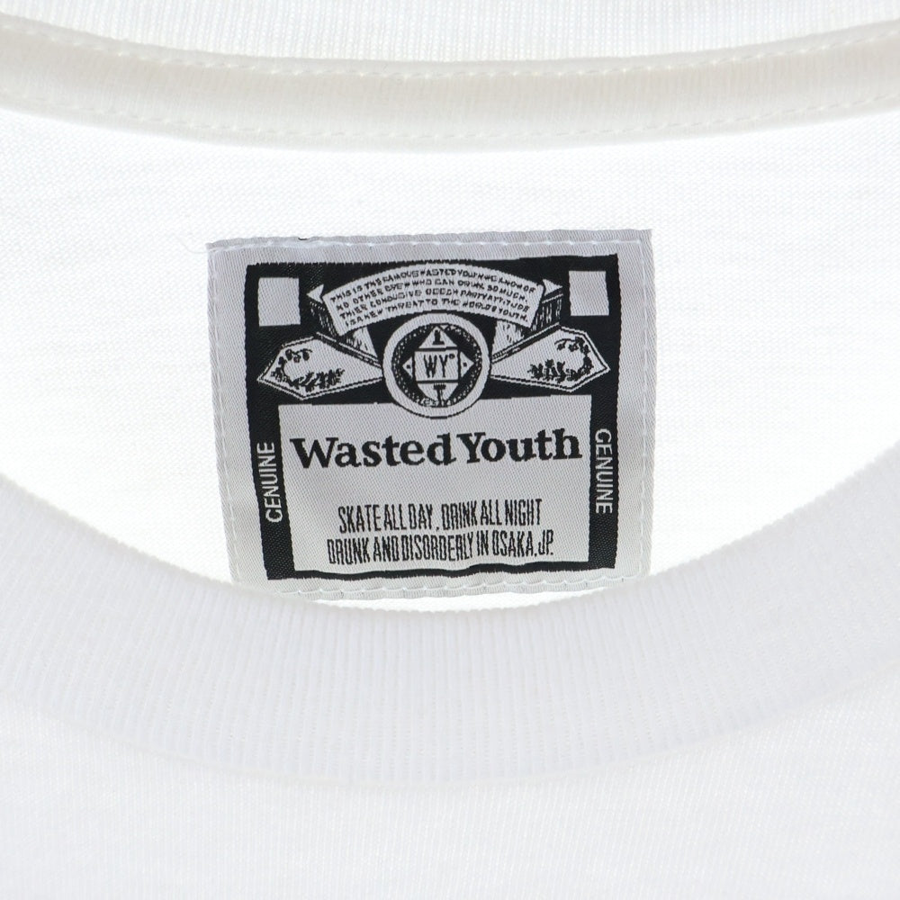 WASTED YOUTH(ウェイステッドユース) ×BUDWEISER Long Sleeve T-shirt#1 バドワイザー 袖プリントロゴ 長袖Tシャツ カットソー ホワイト WY26CS001