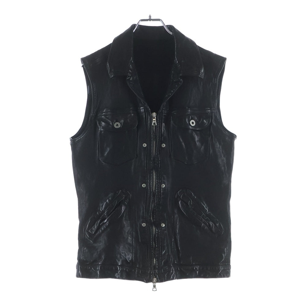 ISAMU KATAYAMA BACKLASH(イサムカタヤマバックラッシュ) カウレザー 製品染め ジップアップ 2ND TYPE レザーベスト ブラック