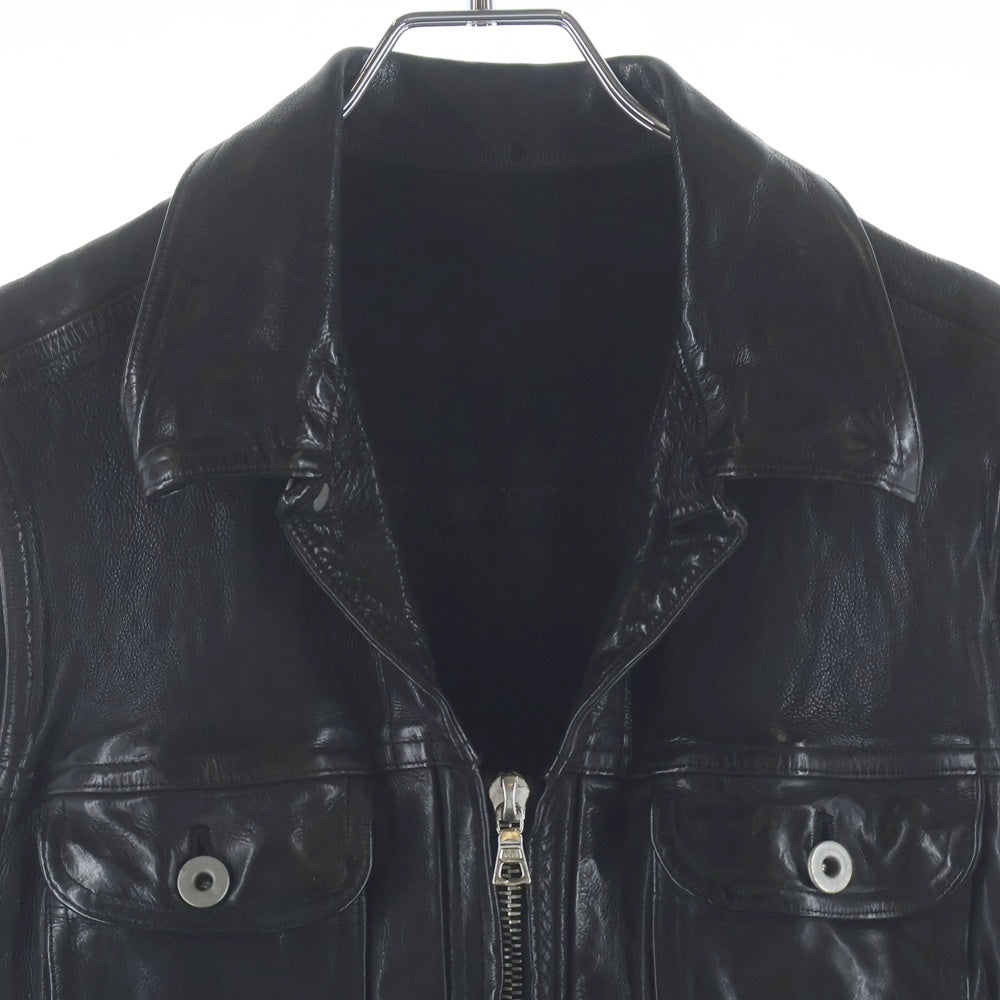 ISAMU KATAYAMA BACKLASH(イサムカタヤマバックラッシュ) カウレザー 製品染め ジップアップ 2ND TYPE レザーベスト ブラック