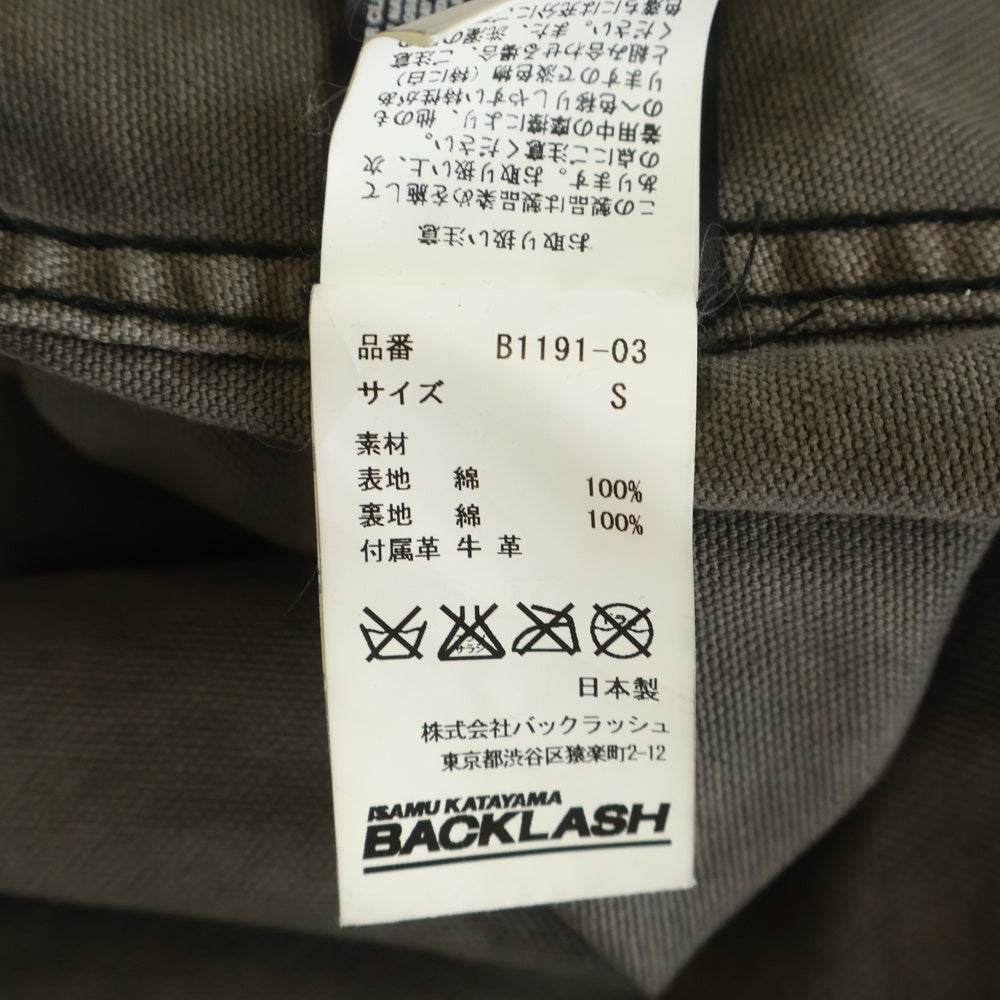 ISAMU KATAYAMA BACKLASH(イサムカタヤマバックラッシュ) カウレザー コットン 切り替え ミリタリーシャツジャケット カーキ/ブラック