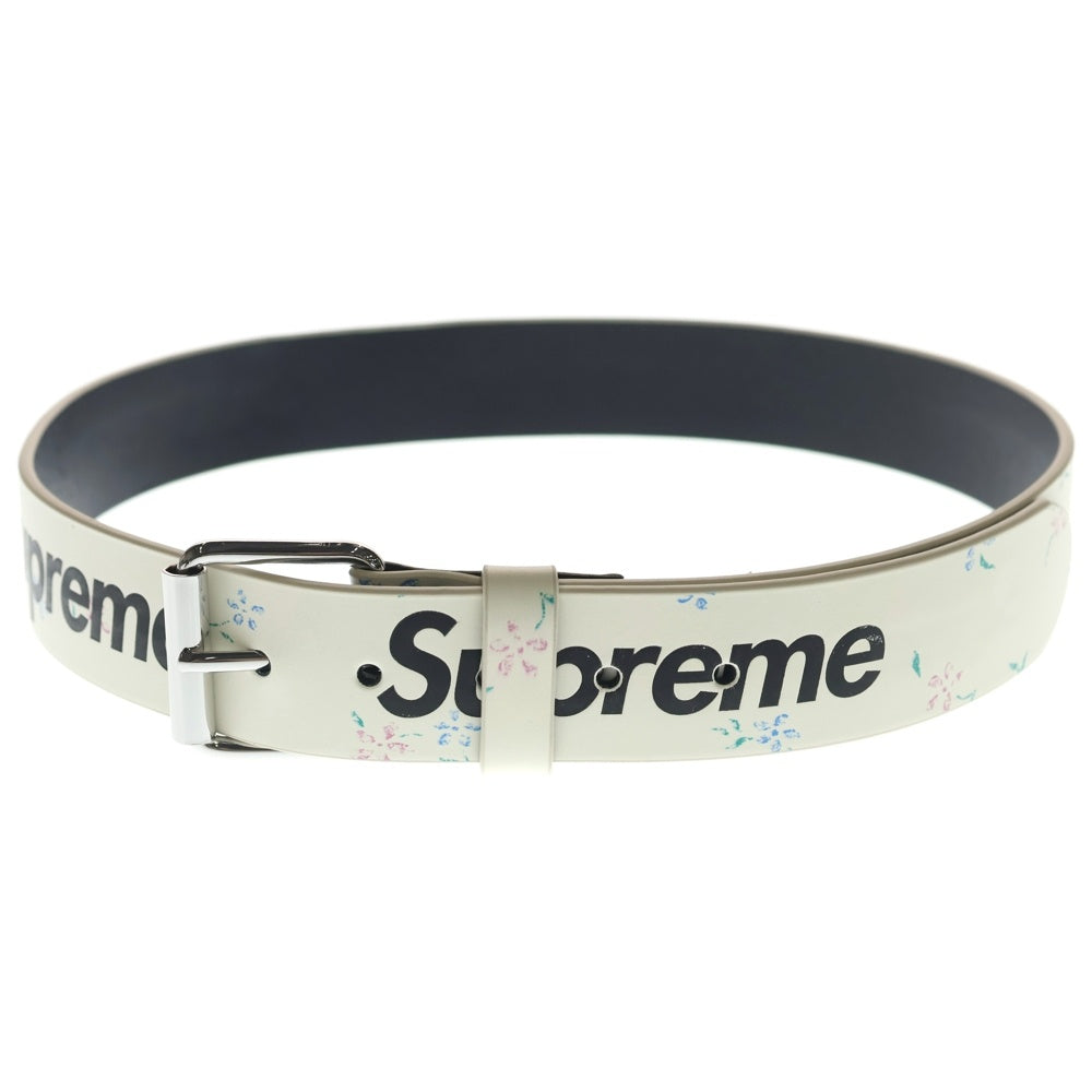 SUPREME(シュプリーム) 25AW SUPREME REPEAT LEATHER BELT FLORAL フローラルデザイン プリントロゴ ベルト ホワイト