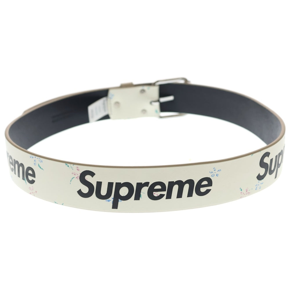 SUPREME(シュプリーム) 25AW SUPREME REPEAT LEATHER BELT FLORAL フローラルデザイン プリントロゴ ベルト ホワイト