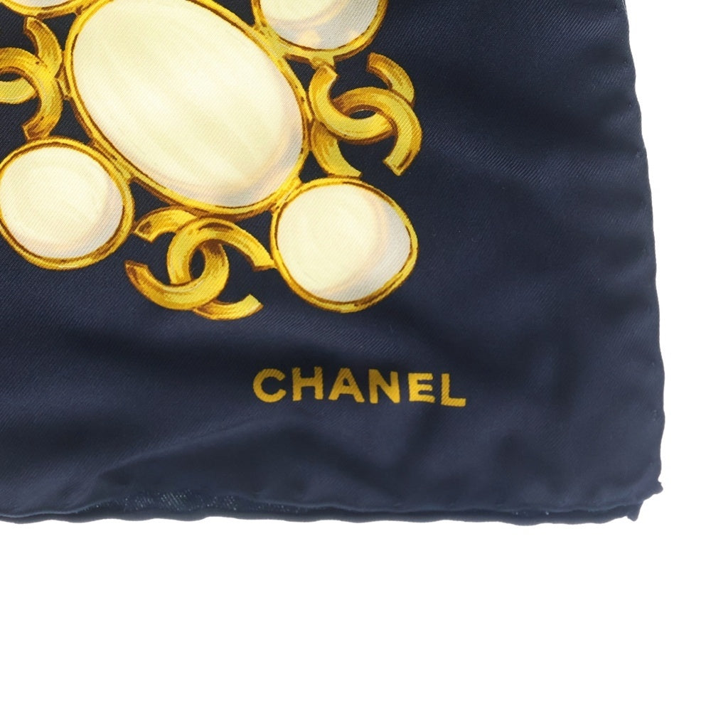 CHANEL(シャネル) ココマーク チェーンデザイン 大判 シルクスカーフ ネイビー レディース
