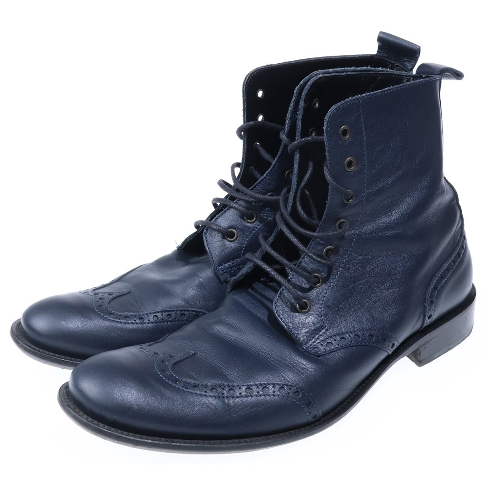 DOLCE & GABBANA(ドルチェアンドガッバーナ) ウィングチップ レザーレースアップシューズ ブーツ ネイビー 42