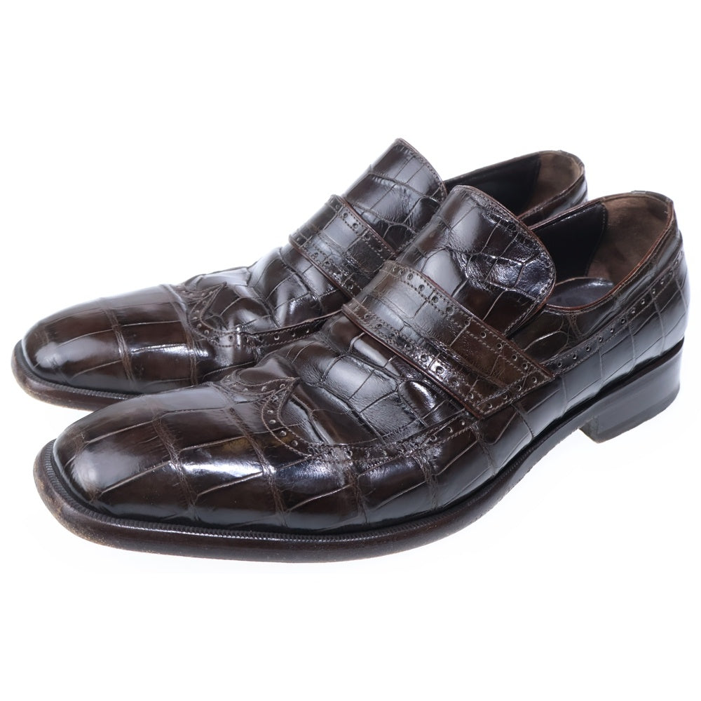 DOLCE & GABBANA(ドルチェアンドガッバーナ) クロコダイルレザー ウィングチップ ローファー シューズ 革靴 ブラウン 7