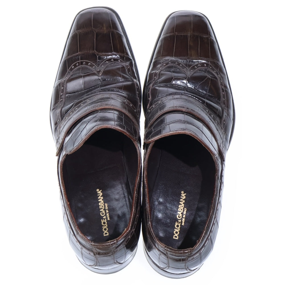 DOLCE & GABBANA(ドルチェアンドガッバーナ) クロコダイルレザー ウィングチップ ローファー シューズ 革靴 ブラウン 7