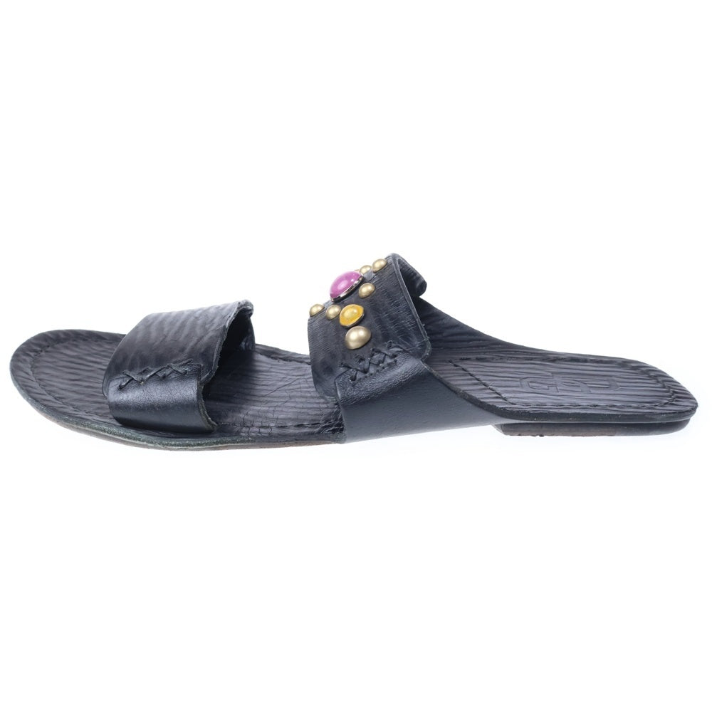DOLCE & GABBANA(ドルチェアンドガッバーナ) ストーン スタッズ レザーサンダル ブラック 7 1/2