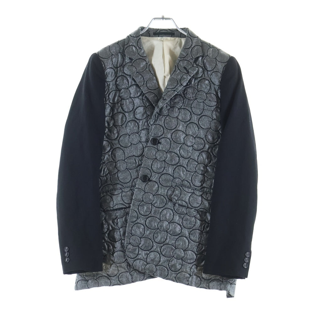 COMME des GARCONS HOMME PLUS(コムデギャルソンオムプリュス) 17AW ナイロン ポリエステル ねじれ フラワー 2B テーラードジャケット シルバー/ブラック PT-J061 AD2017