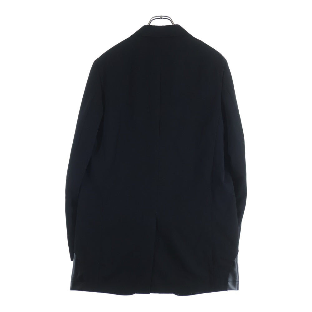 COMME des GARCONS HOMME PLUS(コムデギャルソンオムプリュス) 19SS クレイジースーツ期 異素材ドッキング 裾フェイクレザー切替 レイヤード ウール 2B テーラードジャケット ブラック AD2019 PC-J059