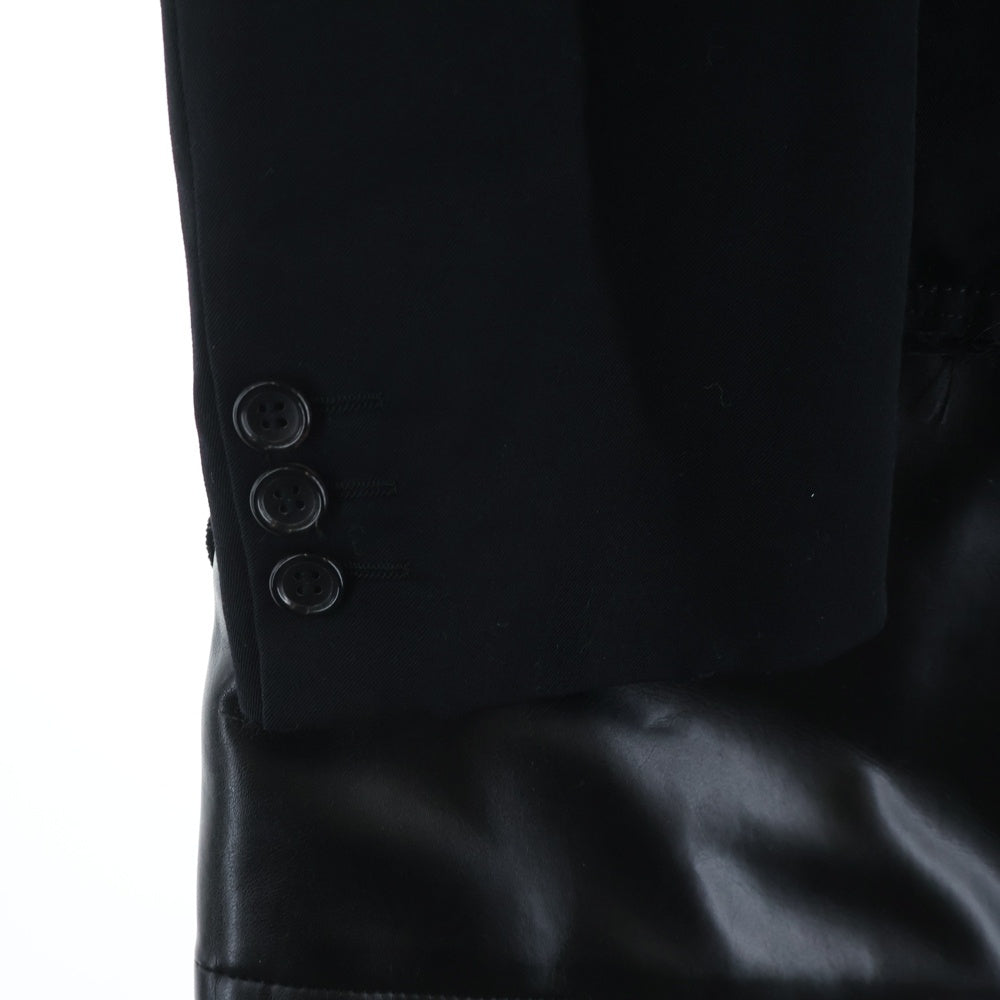 COMME des GARCONS HOMME PLUS(コムデギャルソンオムプリュス) 19SS クレイジースーツ期 異素材ドッキング 裾フェイクレザー切替 レイヤード ウール 2B テーラードジャケット ブラック AD2019 PC-J059