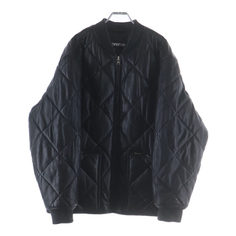 SUPREME(シュプリーム) 22AW QuIted Leather Work Jacket ジップアップ キルティング レザーワークジャケット ダウンジャケット ブラック